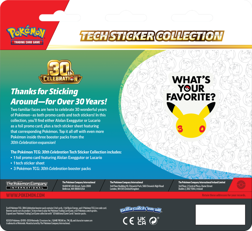 Pokemon 30th Celebration Tech Sticker Collection