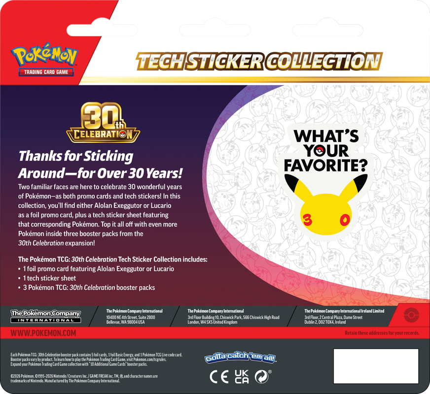 Pokemon 30th Celebration Tech Sticker Collection